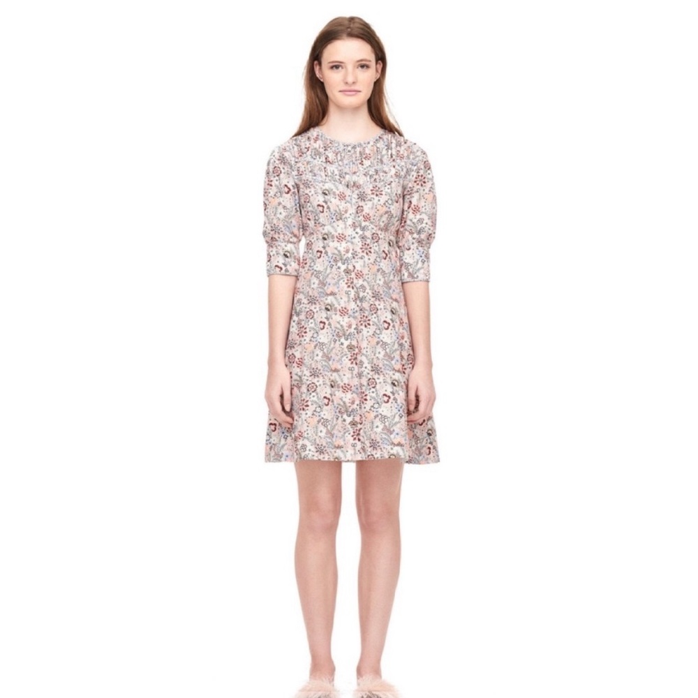 La Vie Rebecca Taylor Lotus Mini Dress Floral Paisley Stripe Cuff 3/4 Sleeve
